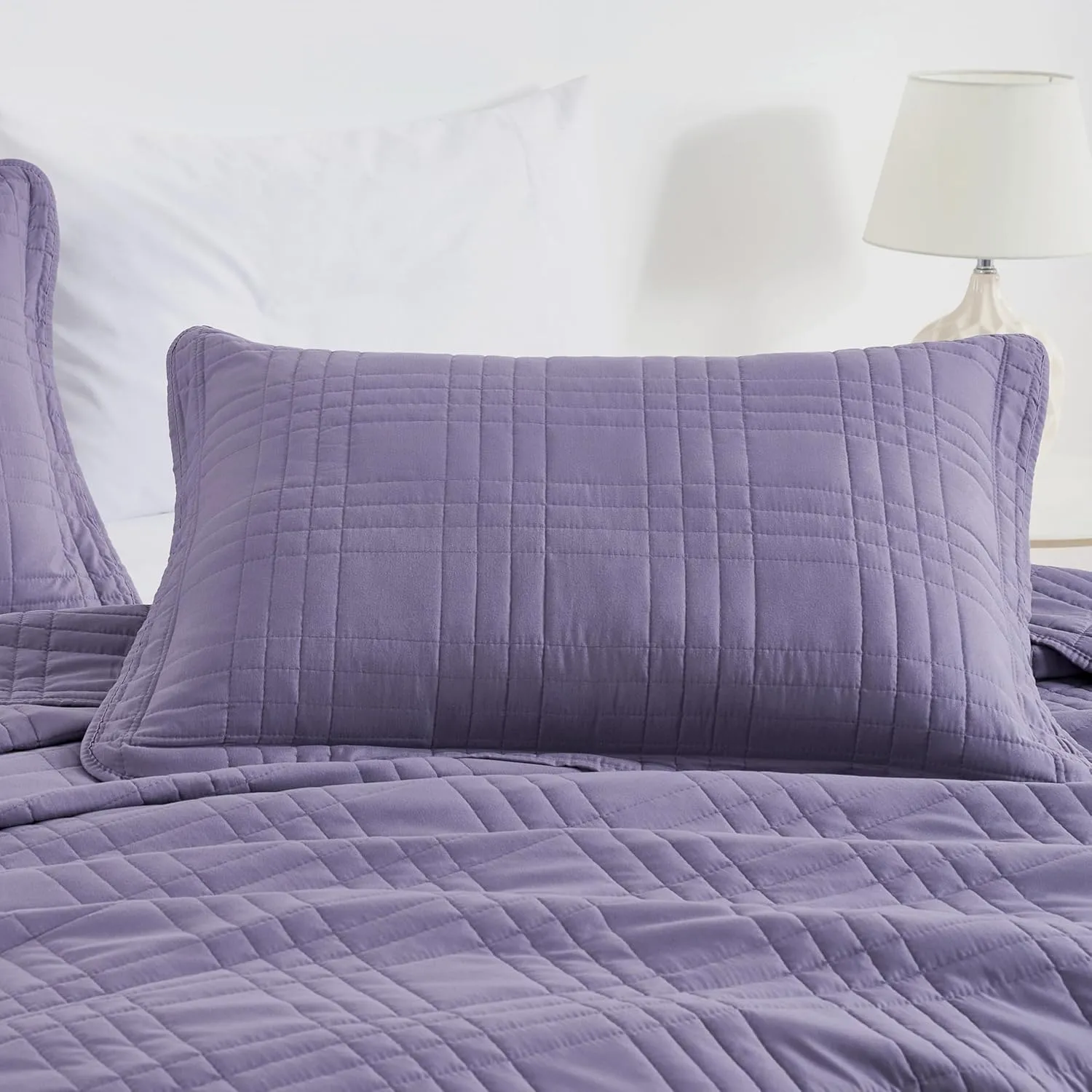 Chezmoi Collection Kingston Queen Size Bedspread Set, 3-Piece Dusty Purple Oversized Quilted Microfiber Lightweight Bedspread Coverlet (100"x106") for All Seasons