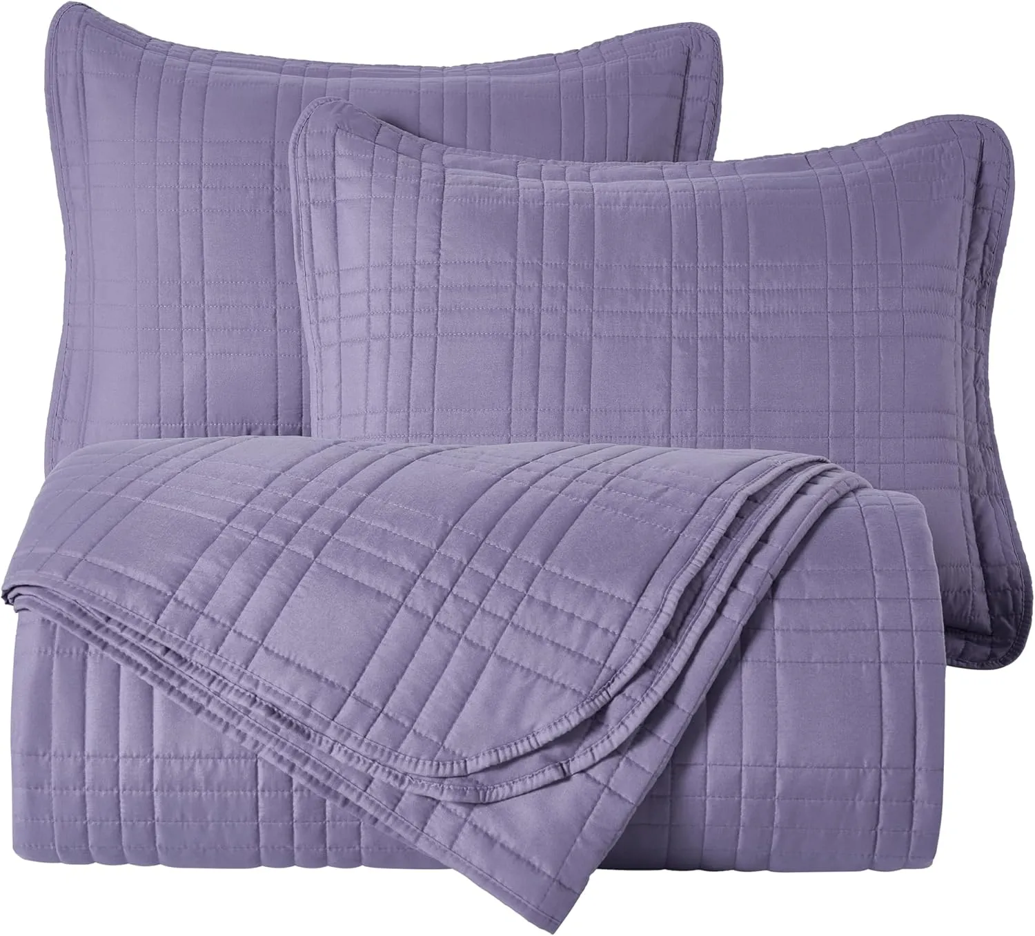 Chezmoi Collection Kingston Queen Size Bedspread Set, 3-Piece Dusty Purple Oversized Quilted Microfiber Lightweight Bedspread Coverlet (100"x106") for All Seasons