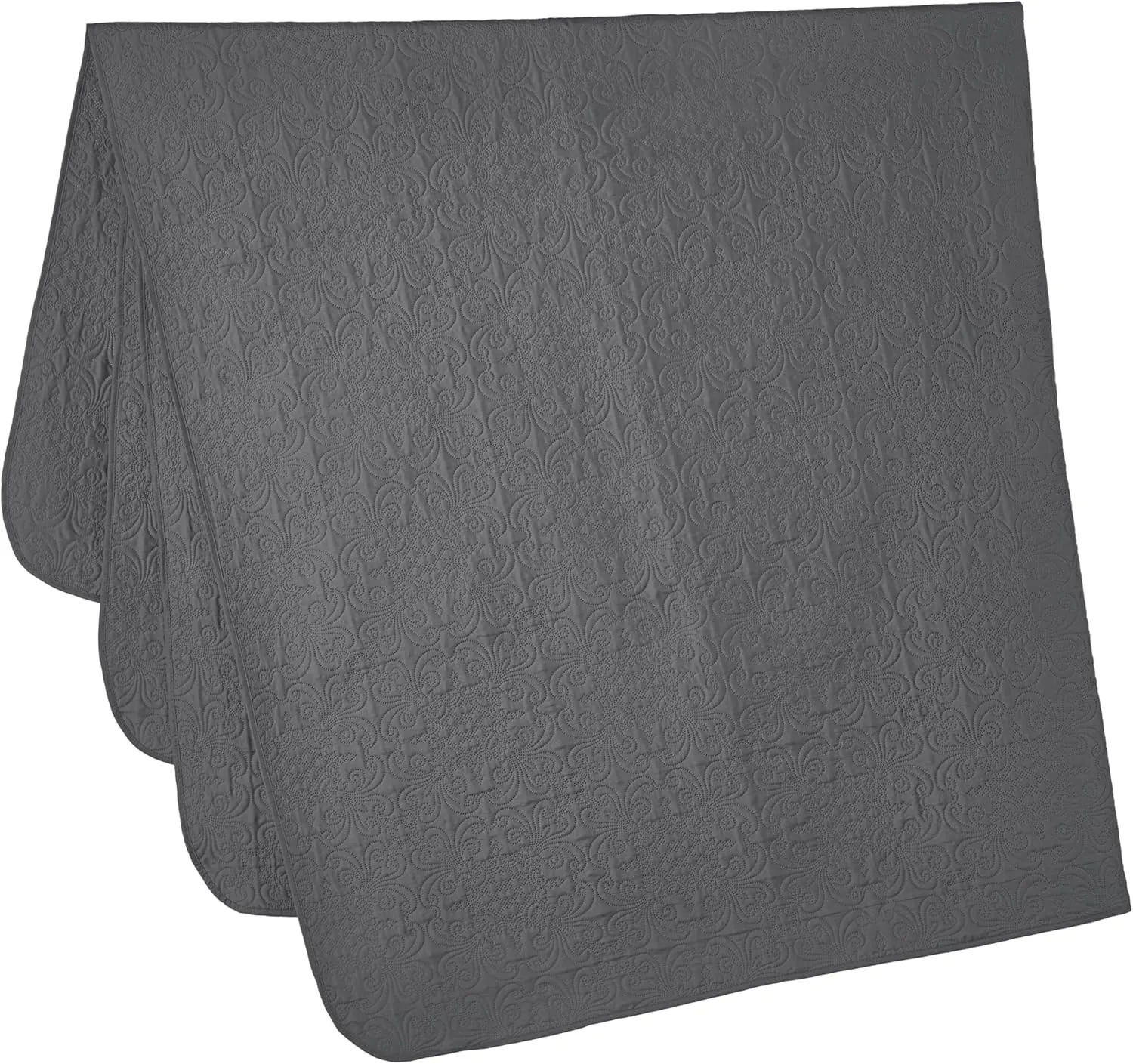 Chezmoi Collection Luca 3-Piece Oversized Bedspread Set, King Size, Charcoal - Summer Quilt Lightweight Microfiber Bedspread 118 x 106 - Floral Medallion Pattern Coverlet for All Season