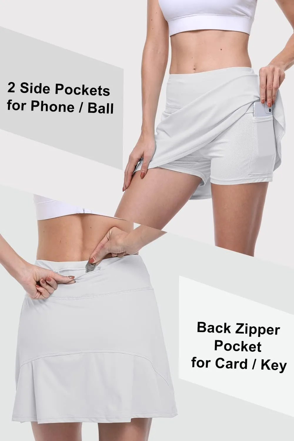 CHICHO Pleated Tennis Skirt for Womens with Pockets Girls 15" High Waist Athletic Skort Skirts for Golf Workout