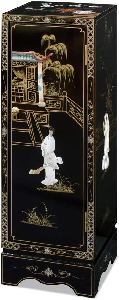 ChinaFurnitureOnline Black Lacquer Mother of Pearl Chinese Pedestal Cabinet