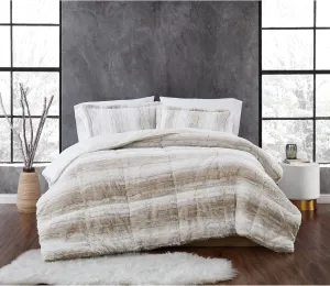 Christian Siriano NY Snow Leopard Faux Fur Comforter Sets Tan Polyester 2-Piece Twin XL Comforter Set, Cozy and Ideal Designer Look, OEKO-TEX Certified Confidence