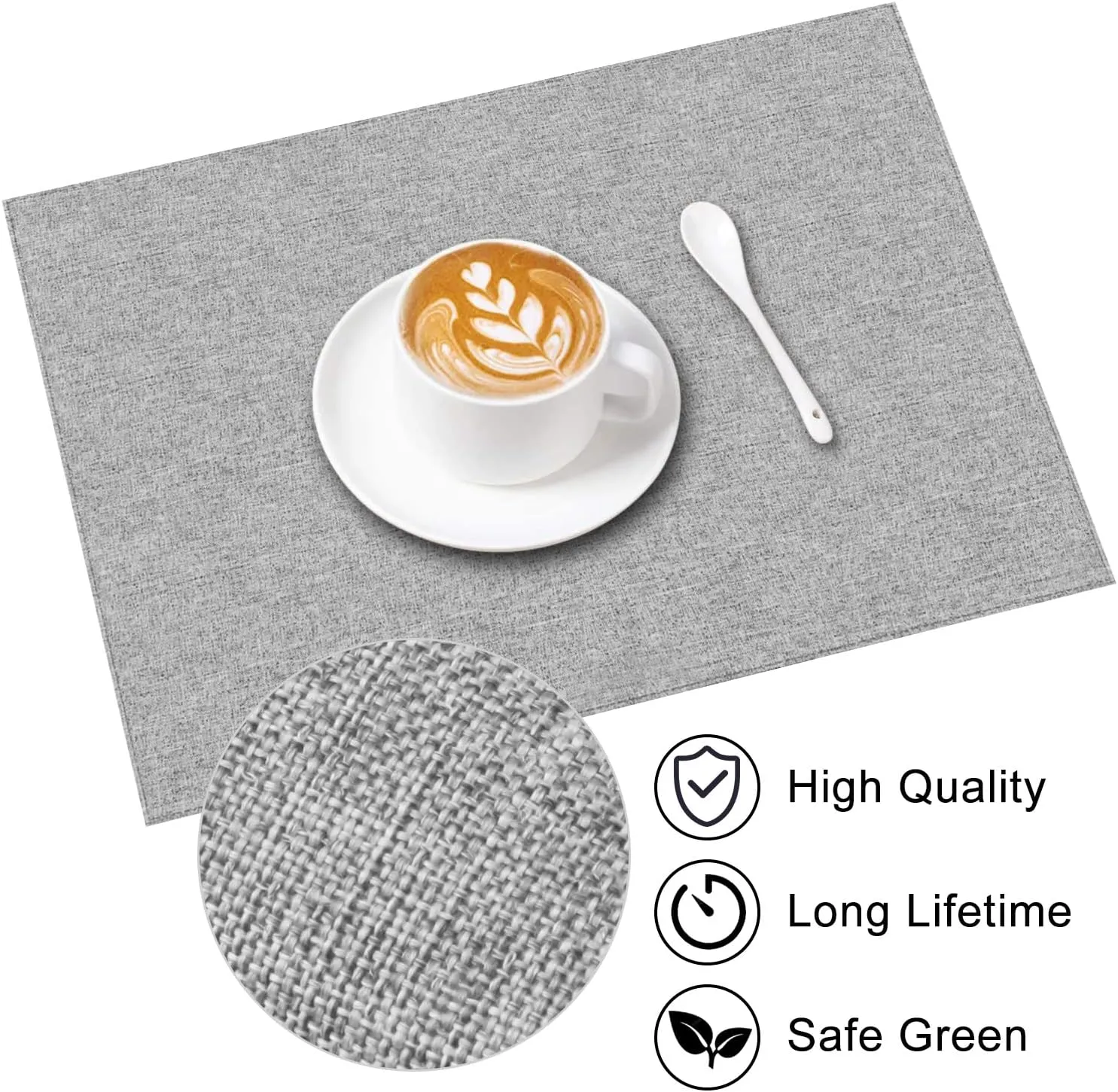 Cloth Placemats Set of 6, Cotton Linen Blend Machine Washable Durable Linen Table Mats, Heat Resistant Placemats Wrinkle Free Place Mats for Dining Table, Easy to Clean (Light Grey, 6)