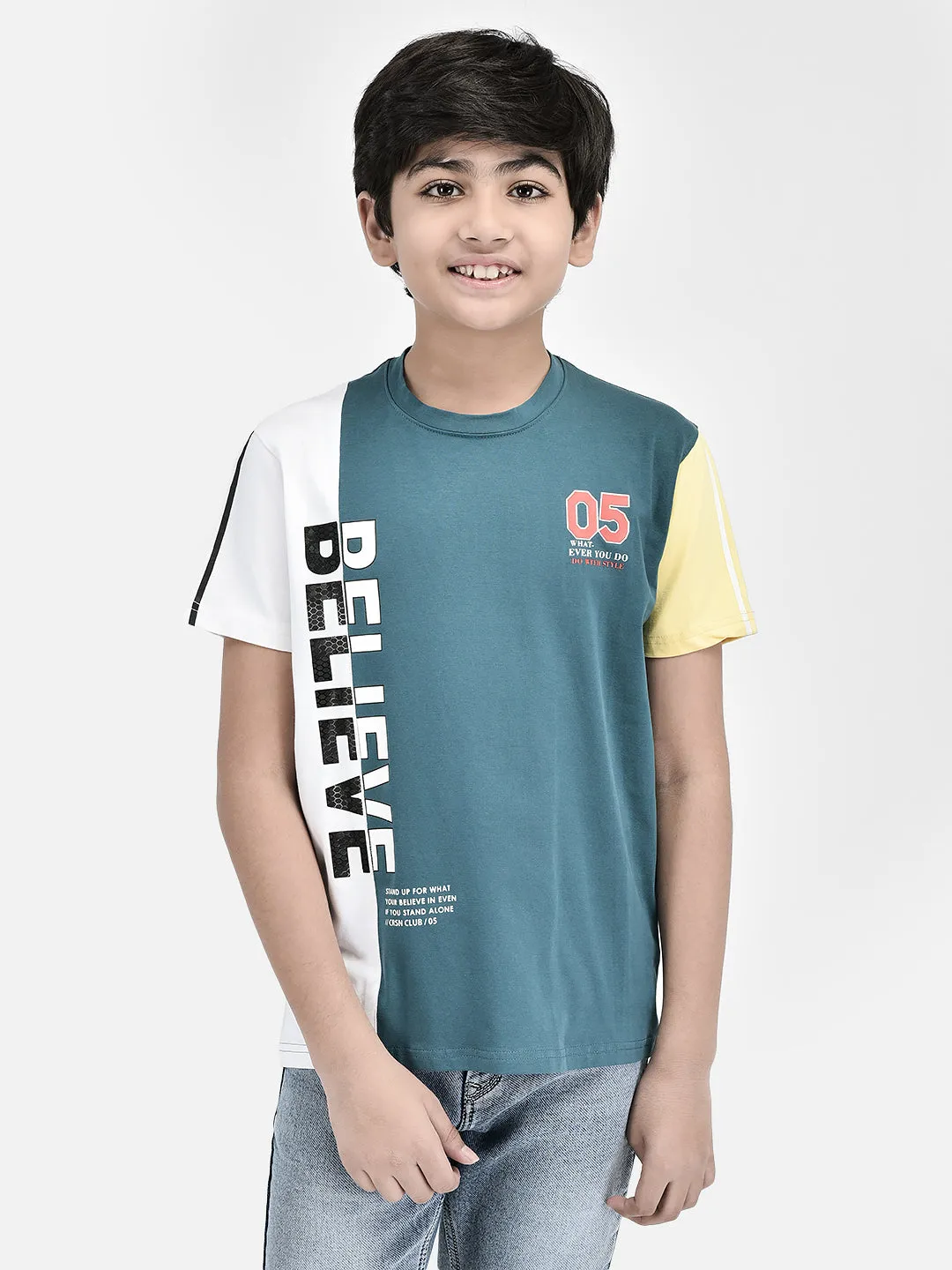 Color-blocked Blue T-shirt