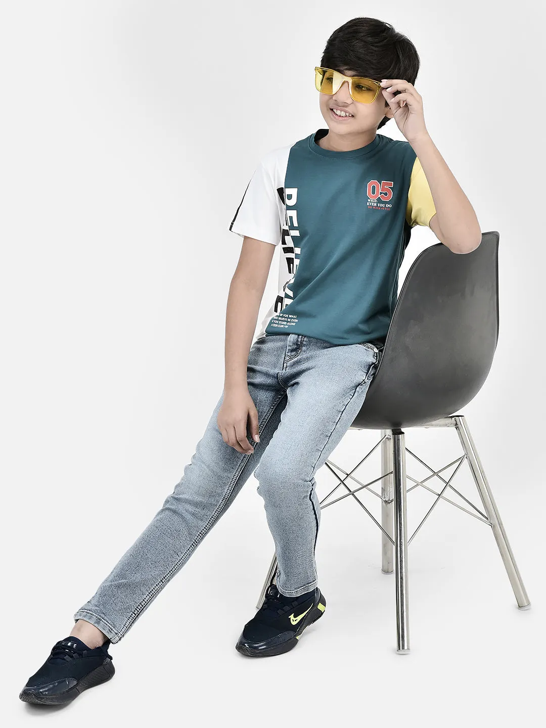 Color-blocked Blue T-shirt