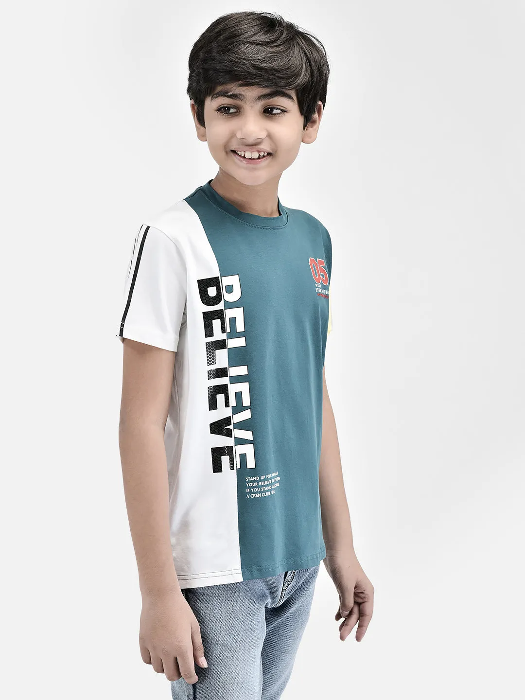 Color-blocked Blue T-shirt