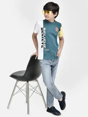 Color-blocked Blue T-shirt