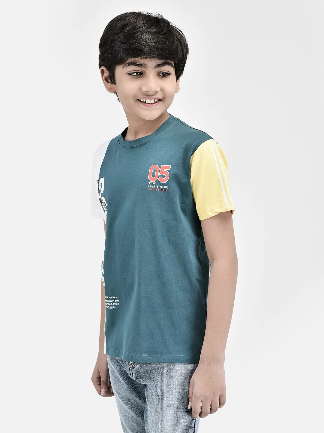 Color-blocked Blue T-shirt