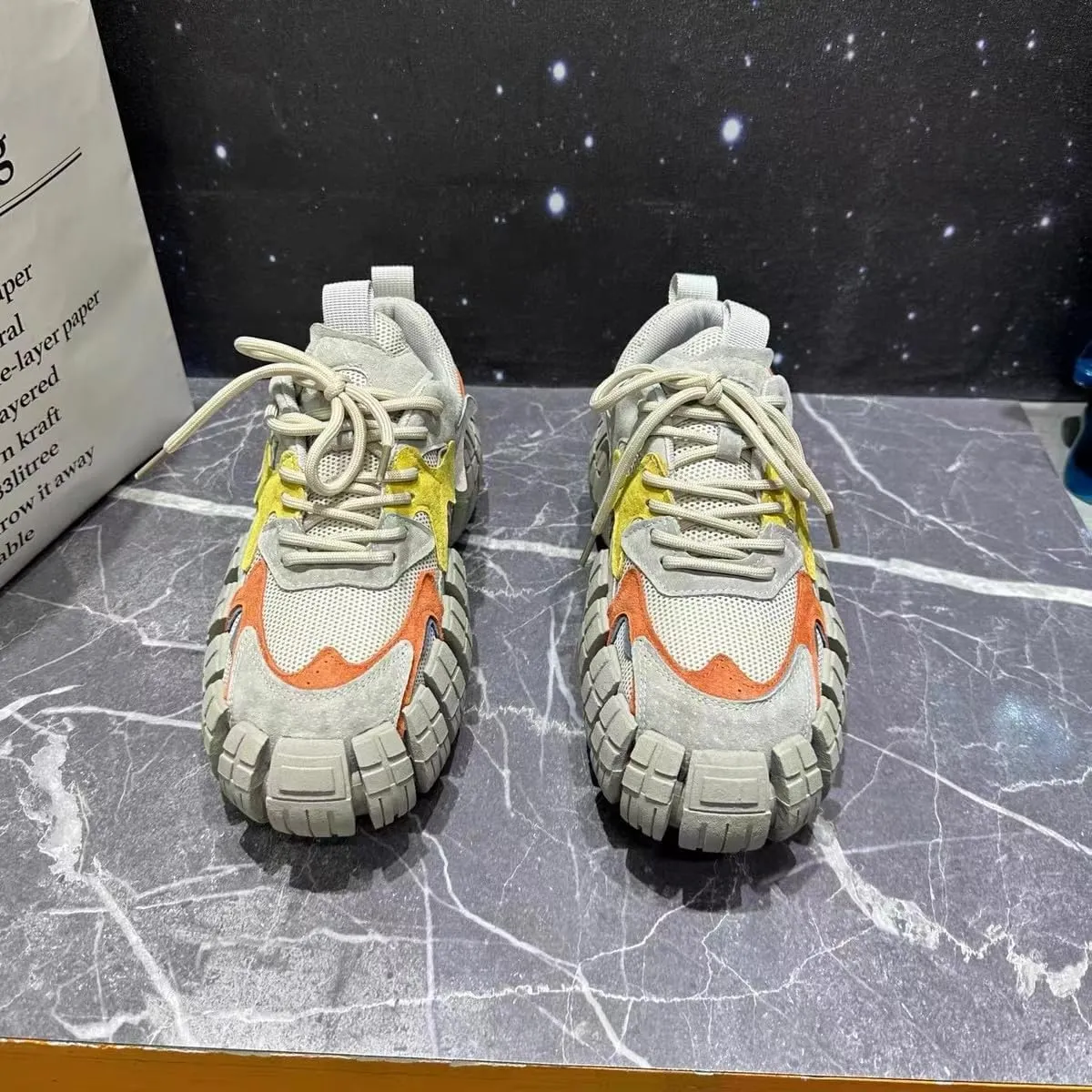 Color-Blocked Comfy Trendy Platform Shoes for Outdoor Walking Jogging Camping, All Seasons Men's Lace Up Sneakers
