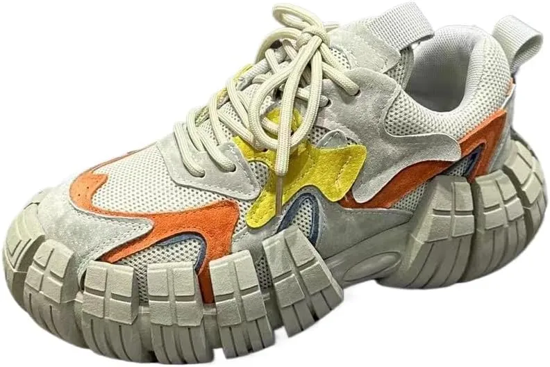 Color-Blocked Comfy Trendy Platform Shoes for Outdoor Walking Jogging Camping, All Seasons Men's Lace Up Sneakers
