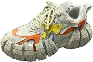 Color-Blocked Comfy Trendy Platform Shoes for Outdoor Walking Jogging Camping, All Seasons Men's Lace Up Sneakers
