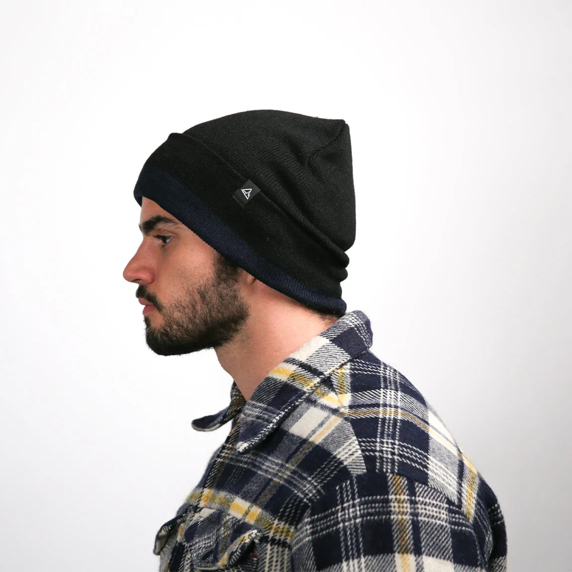 Color Blocked Foldable Beanie - Navy