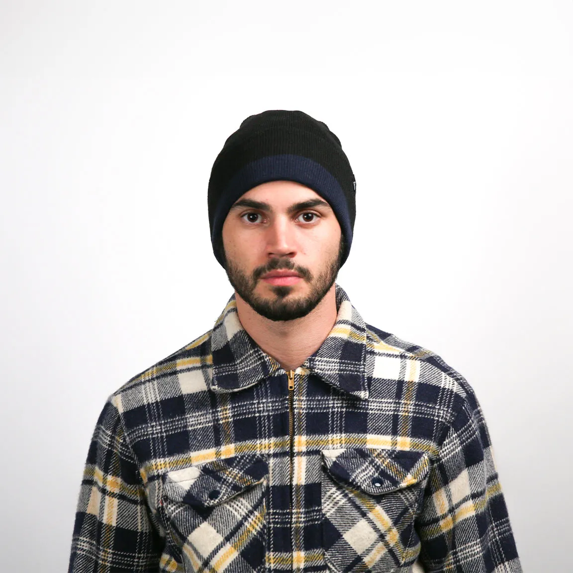 Color Blocked Foldable Beanie - Navy