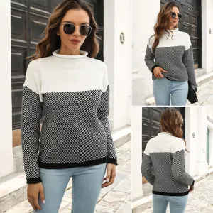 Color Blocked Gray and White Sweater
