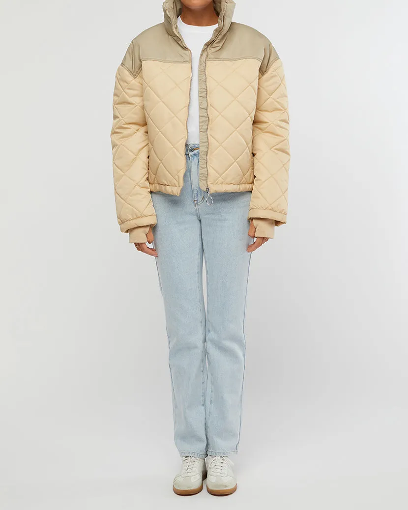 Color Blocked Quilted Puffer Jacket