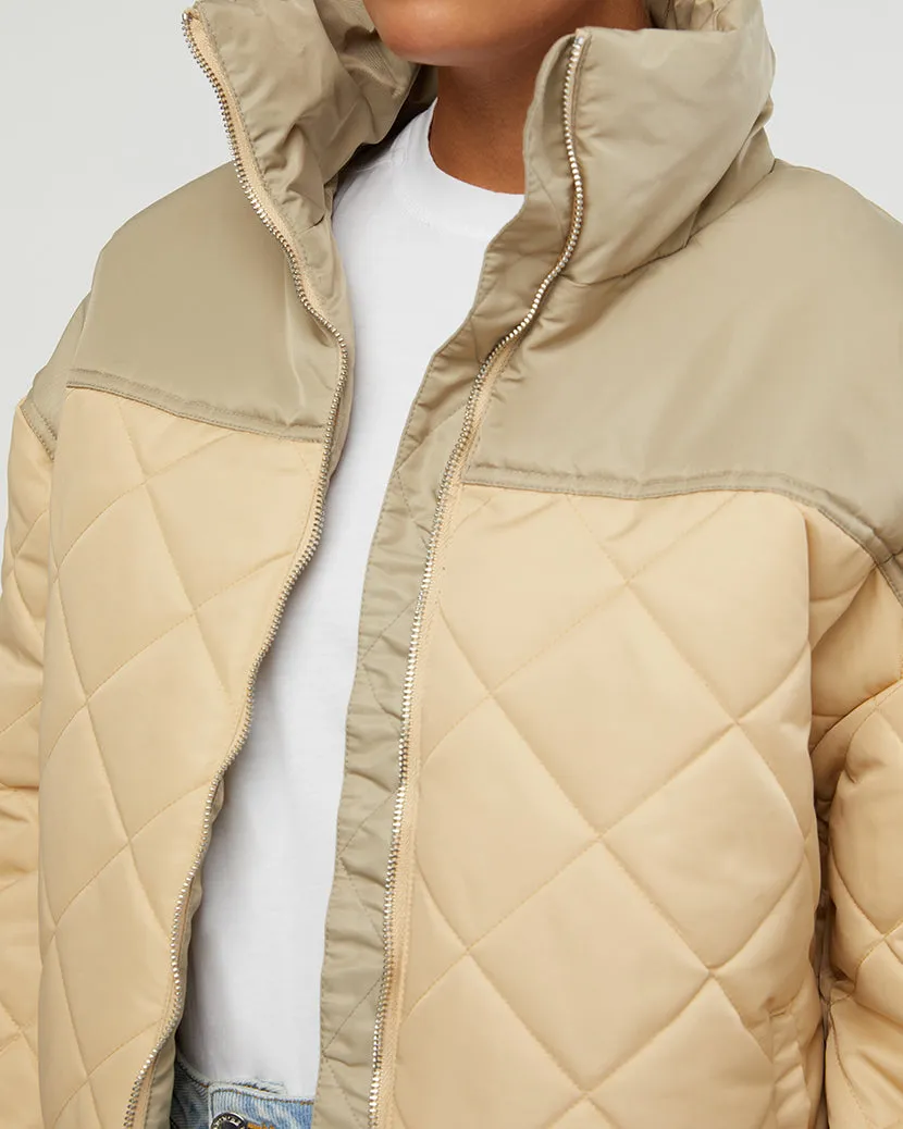 Color Blocked Quilted Puffer Jacket