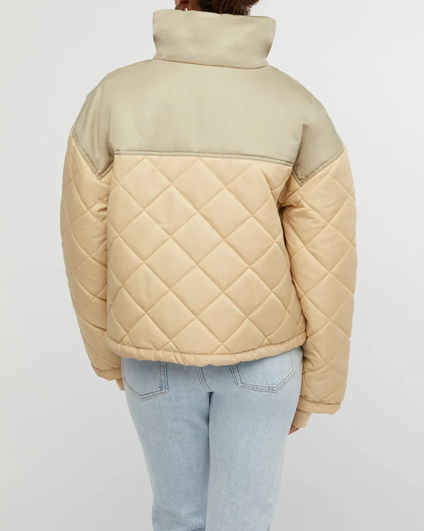 Color Blocked Quilted Puffer Jacket