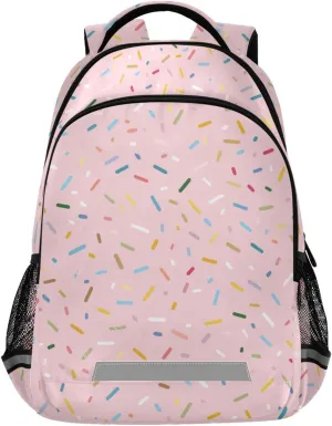 Color Sugar Granule Children’s Backpack Lightweight 13.5L Bag with Reflective Tape Full-Print Polyester Fabric Chest Buckle & Organizer Pockets for School & Outings