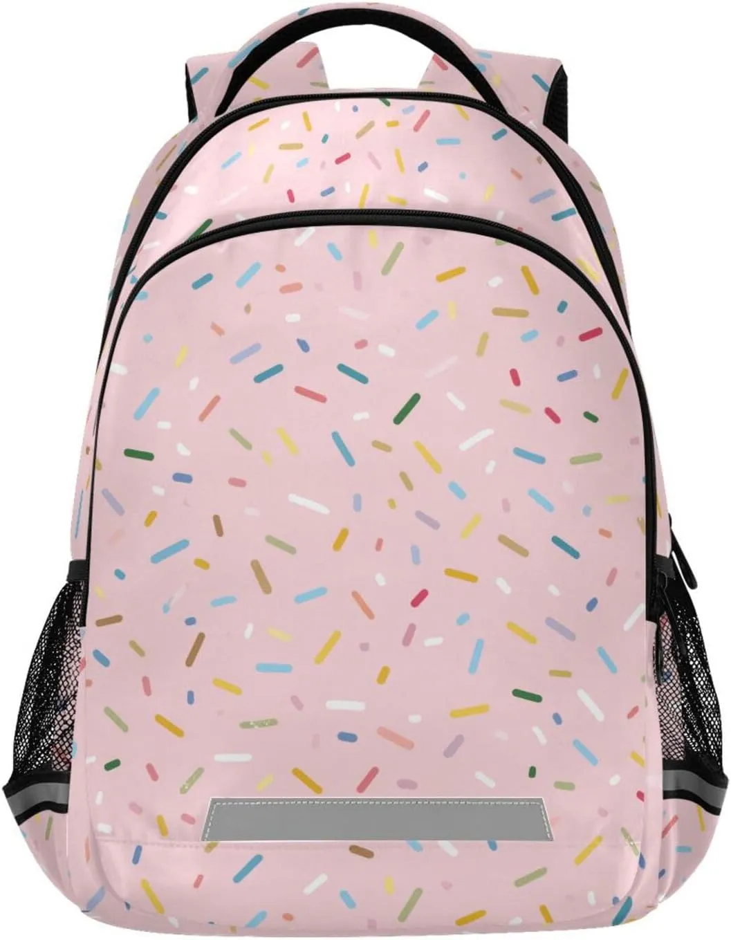 Color Sugar Granule Children’s Backpack Lightweight 13.5L Bag with Reflective Tape Full-Print Polyester Fabric Chest Buckle & Organizer Pockets for School & Outings