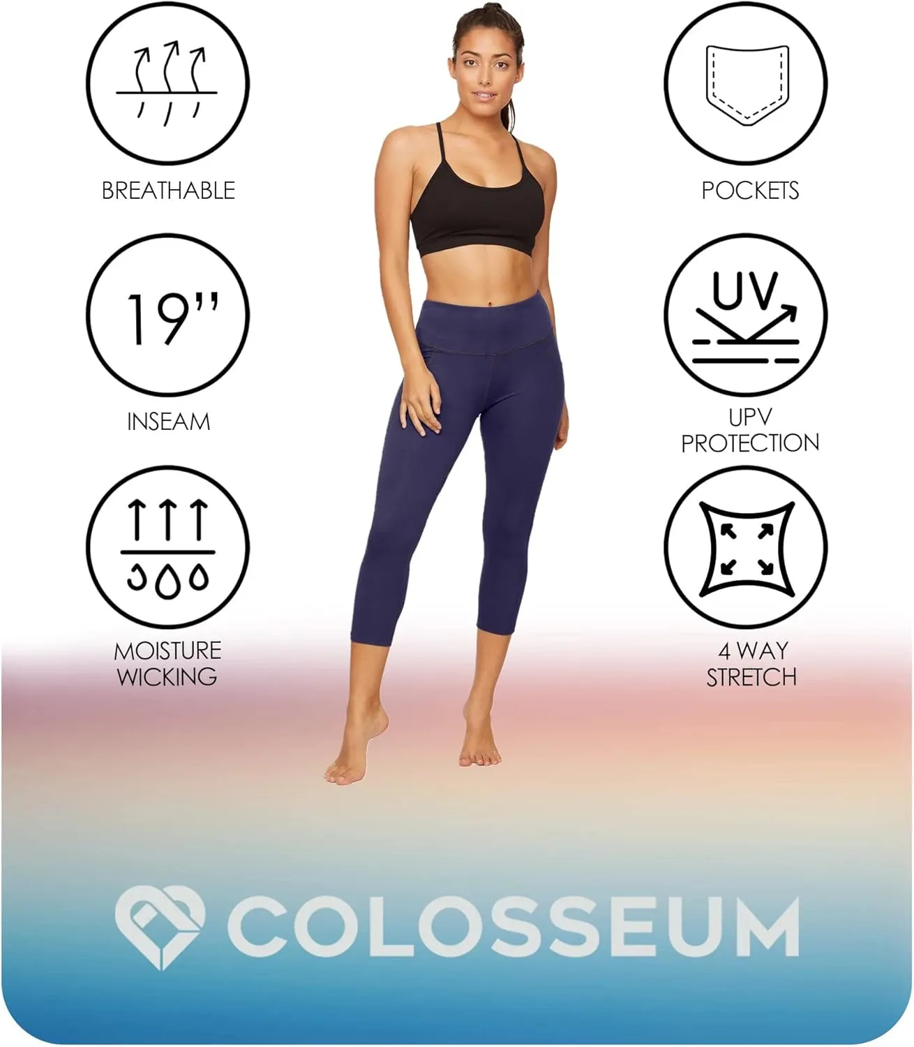 COLOSSEUM Active Women's Nadia High Rise Spandex Blend Capri Legging with Pockets