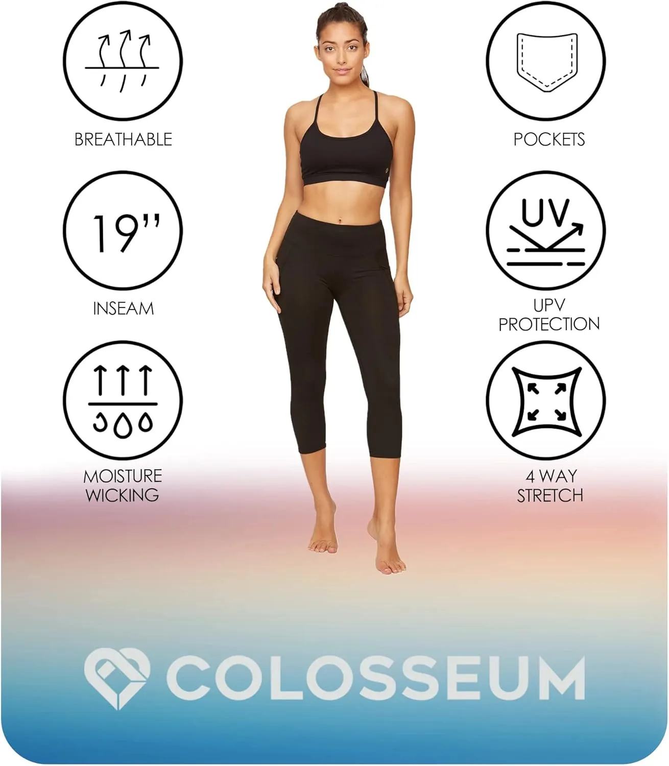 COLOSSEUM Active Women's Nadia High Rise Spandex Blend Capri Legging with Pockets