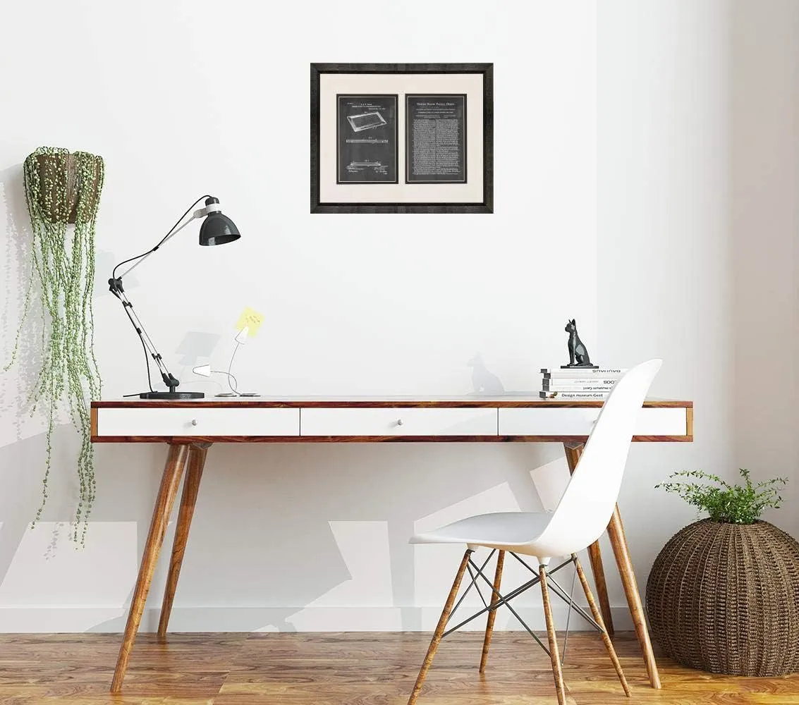 Combined Sticky Fly Paper Holder And Trap Patent Art Chalkboard Print in a Beveled Black Wood Frame with a Double Mat (18" x 24") M13667