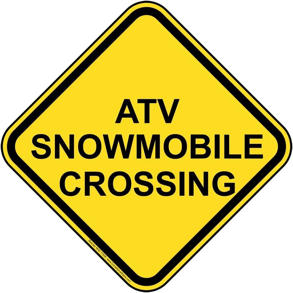 ComplianceSigns.com ATV Snowmobile Crossing Sign, Yellow Reflective, 12 in. on 80 mil Aluminum for Recreation Roadway