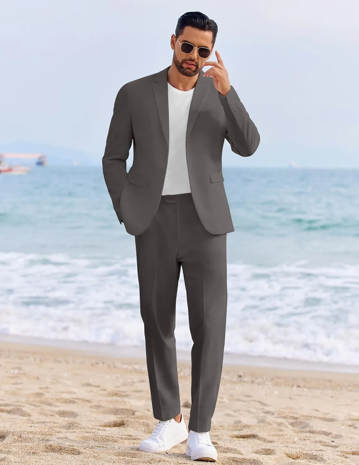 COOFANDY Men's 2 Piece Linen Cotton Suits Set Casual Linen Lightweight Suit Summer Beach Wedding