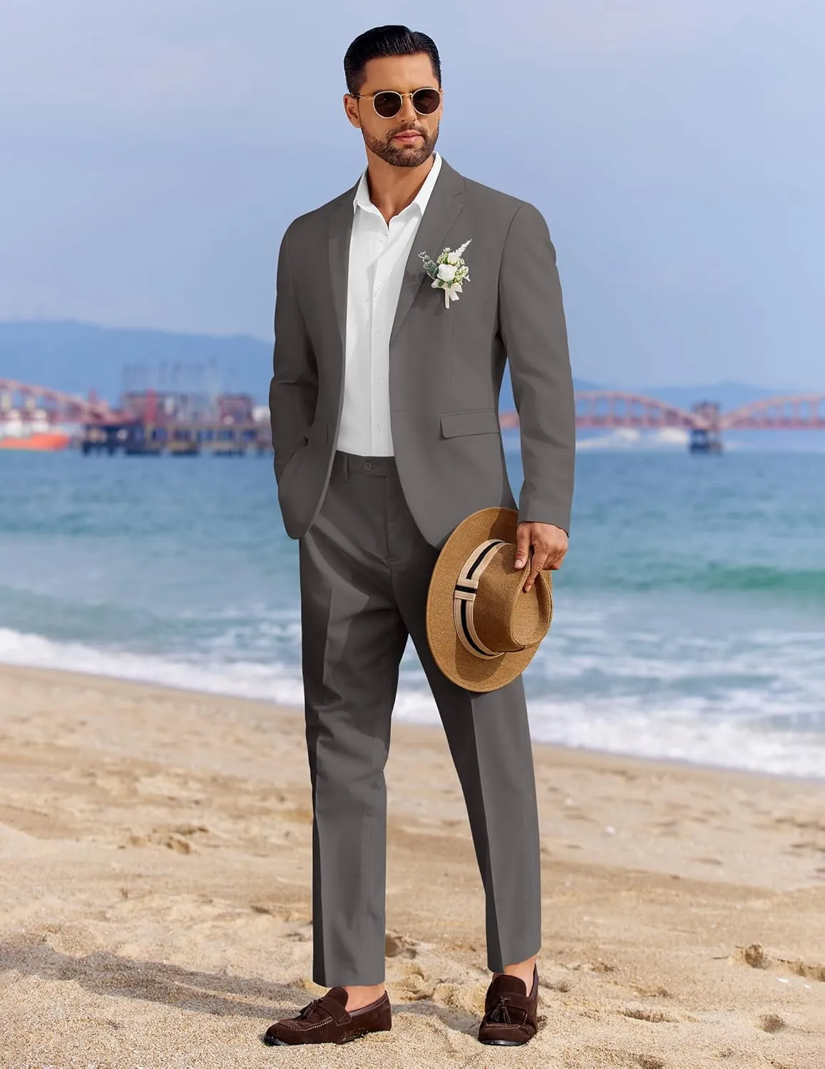 COOFANDY Men's 2 Piece Linen Cotton Suits Set Casual Linen Lightweight Suit Summer Beach Wedding