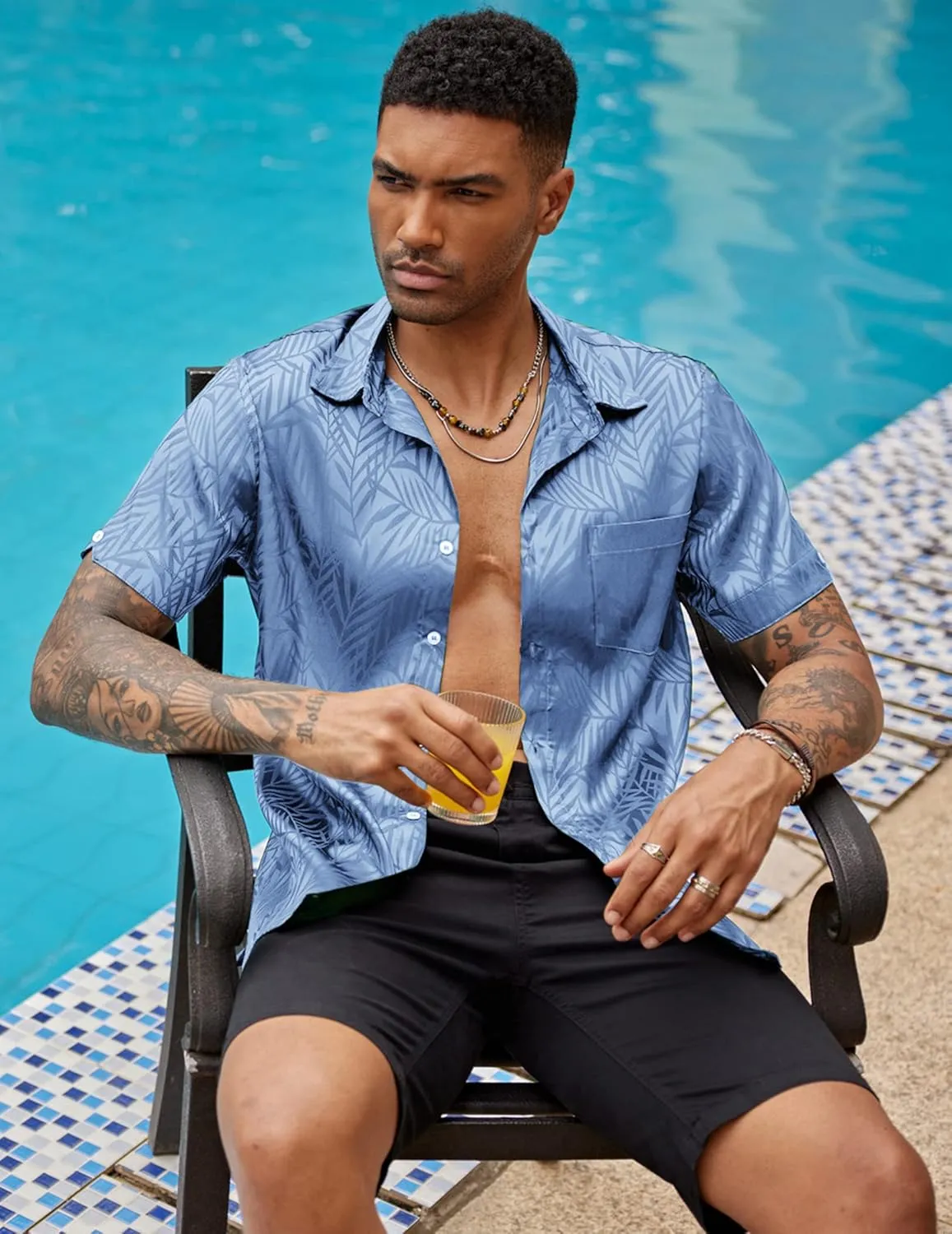 COOFANDY Mens Silk Button Down Short Sleeve Shirt Satin Dress Shirts Summer Beach Wedding Shirt