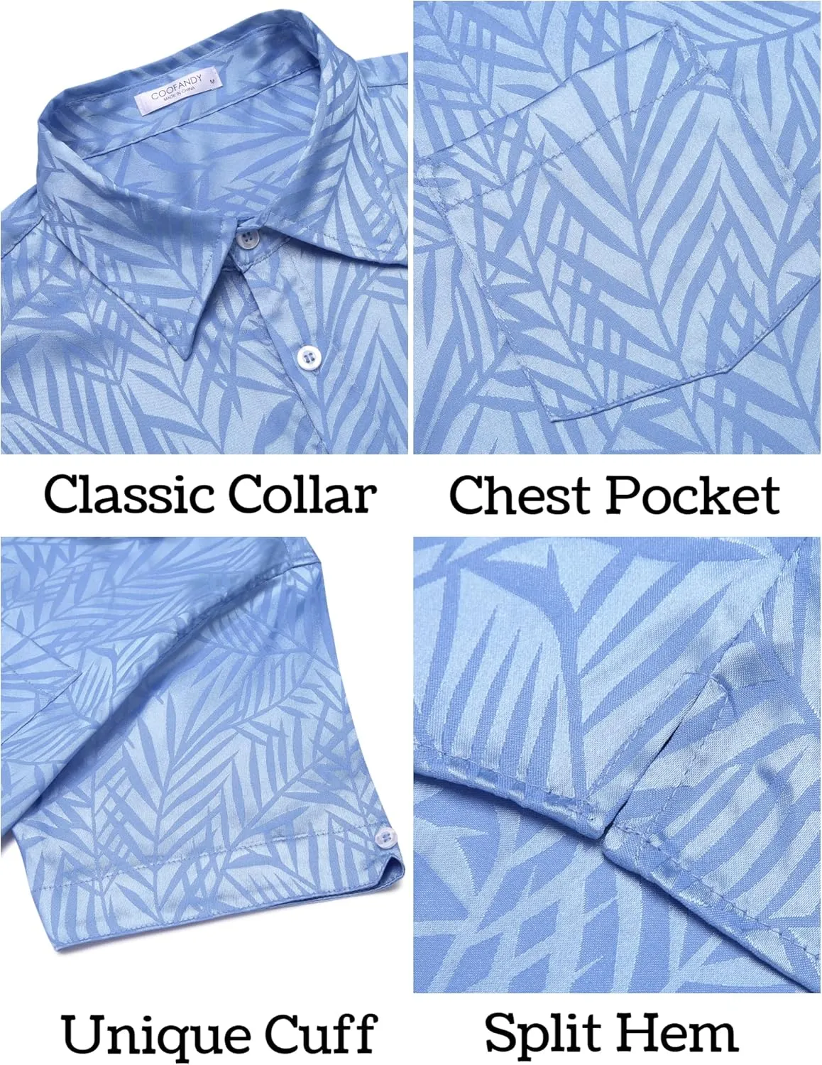 COOFANDY Mens Silk Button Down Short Sleeve Shirt Satin Dress Shirts Summer Beach Wedding Shirt