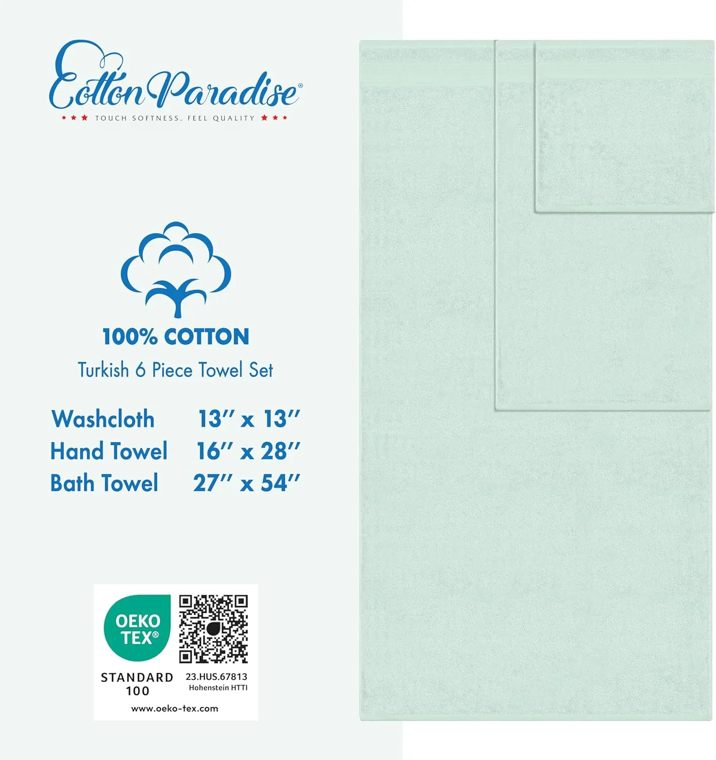 Cotton Paradise 100% Cotton 6 Piece Bath Linen Sets for Bathroom