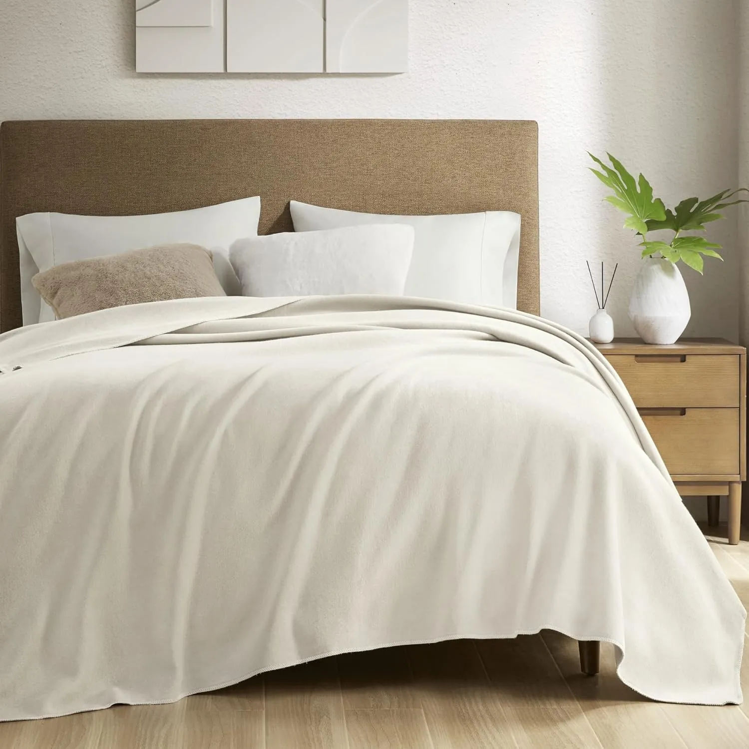 CROSCILL 100% Cotton Throw Blanket, Luxurious and Classic Solid Design, Cozy Soft, Lightweight, Breathable, All Season Oversized Throw for Couch, Andaz, King/Cal King, Ivory