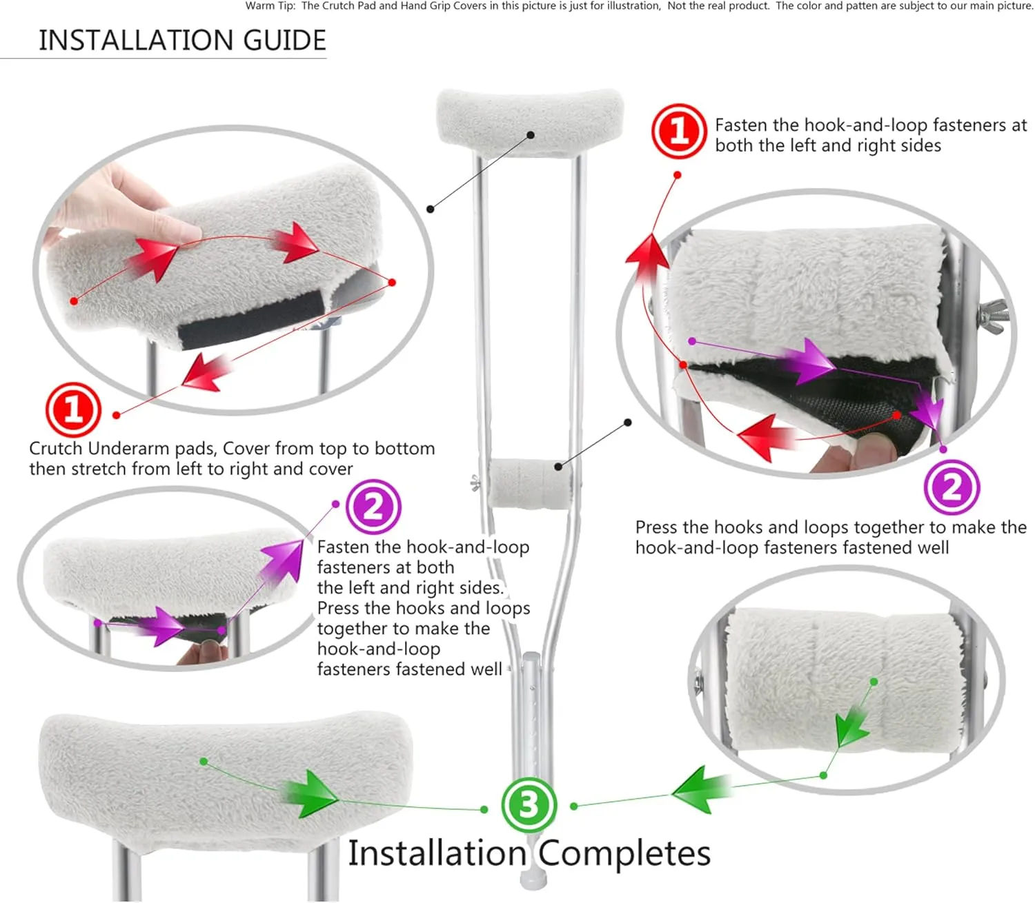 Crutch Underarm Pads and Hand Grip Covers - Washable OneSize 1 Pair (CP30W)