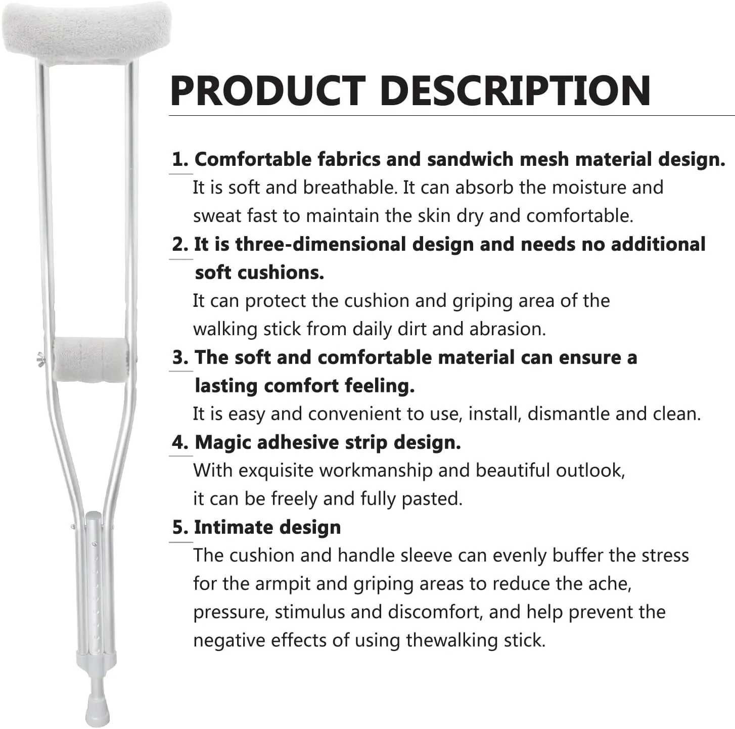 Crutch Underarm Pads and Hand Grip Covers - Washable OneSize 1 Pair (CP30W)