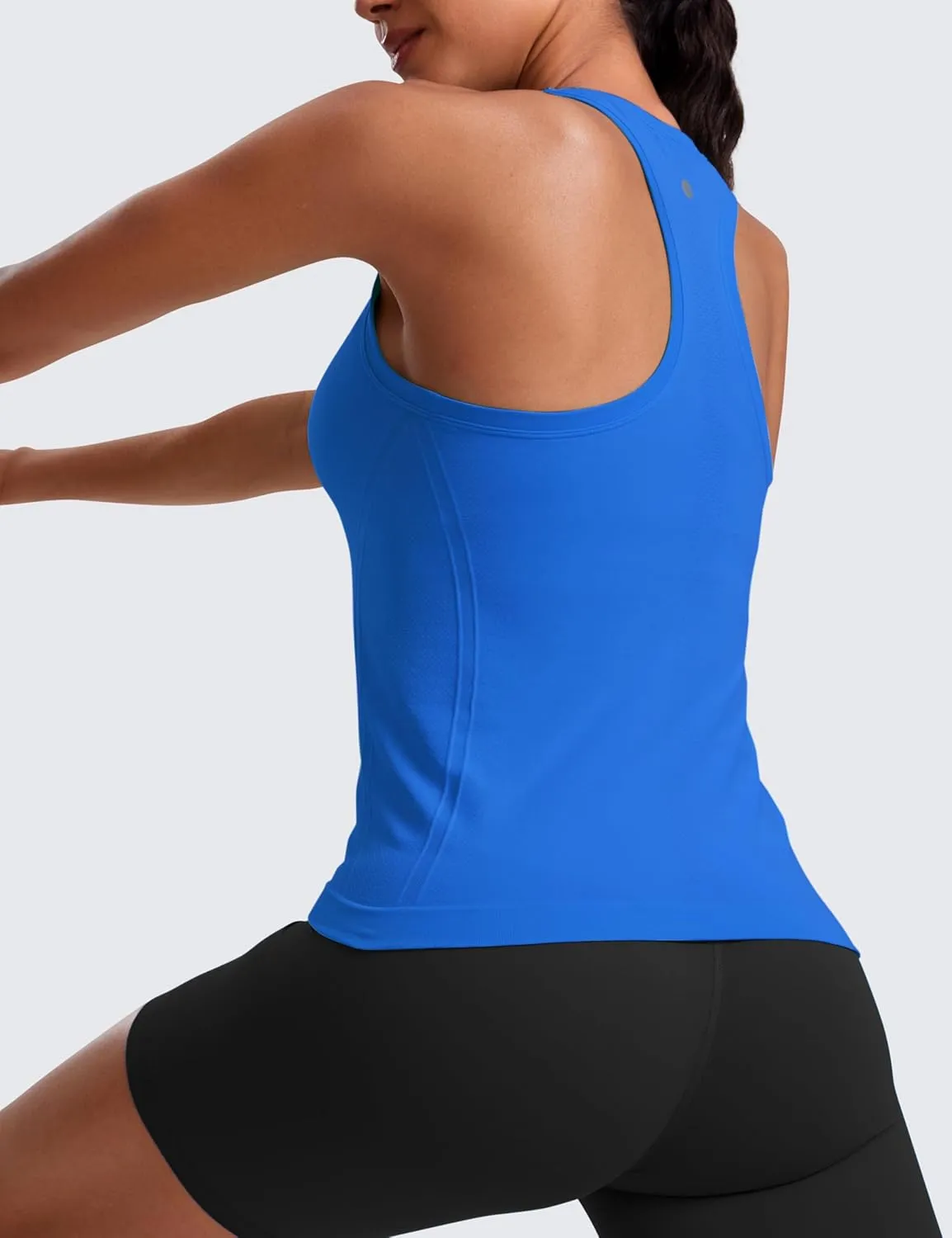 CRZ YOGA Seamless Womens Breathable Workout Tank Tops Racerback High Neck Sleeveless Running Athletic Shirts