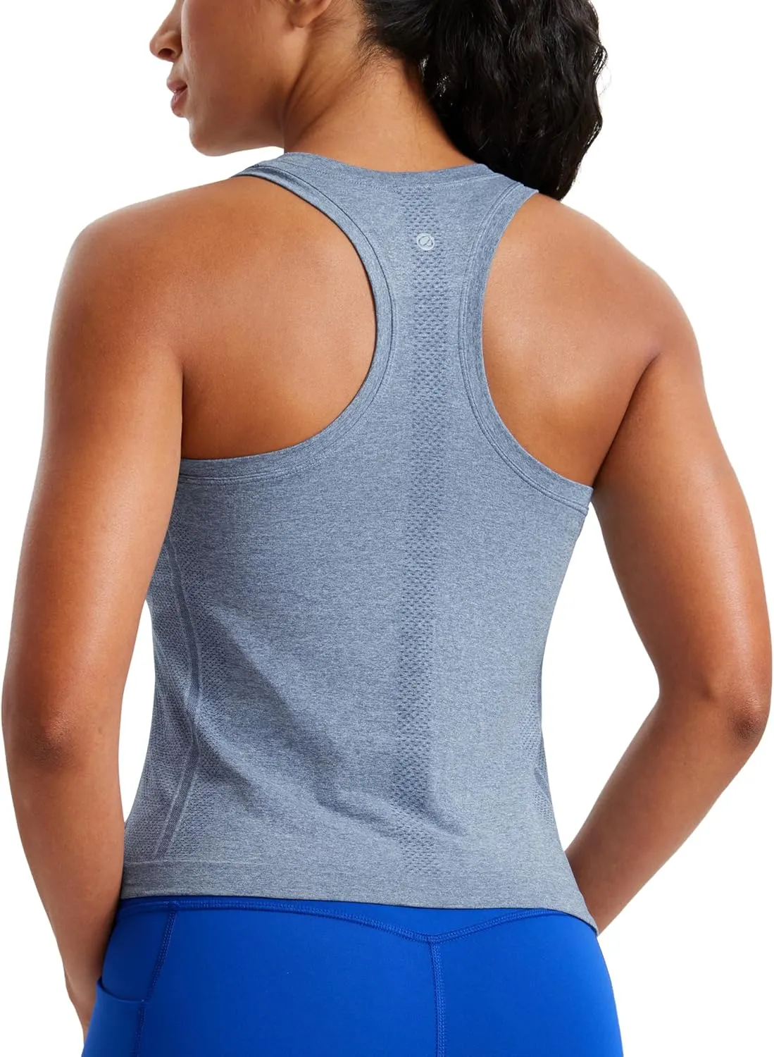 CRZ YOGA Seamless Womens Breathable Workout Tank Tops Racerback High Neck Sleeveless Running Athletic Shirts