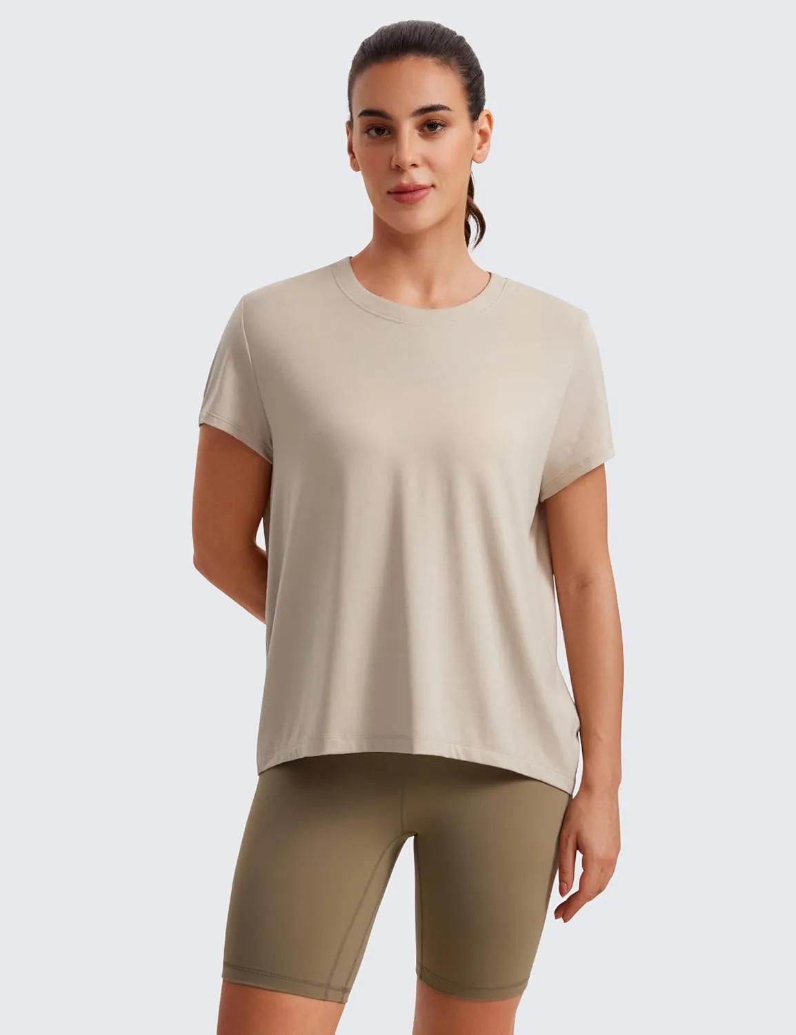 CRZ YOGA Short Sleeve Yoga Tops for Women Soft Loose Casual Flowy Shirts Crew Neck Workout Basic T-Shirt