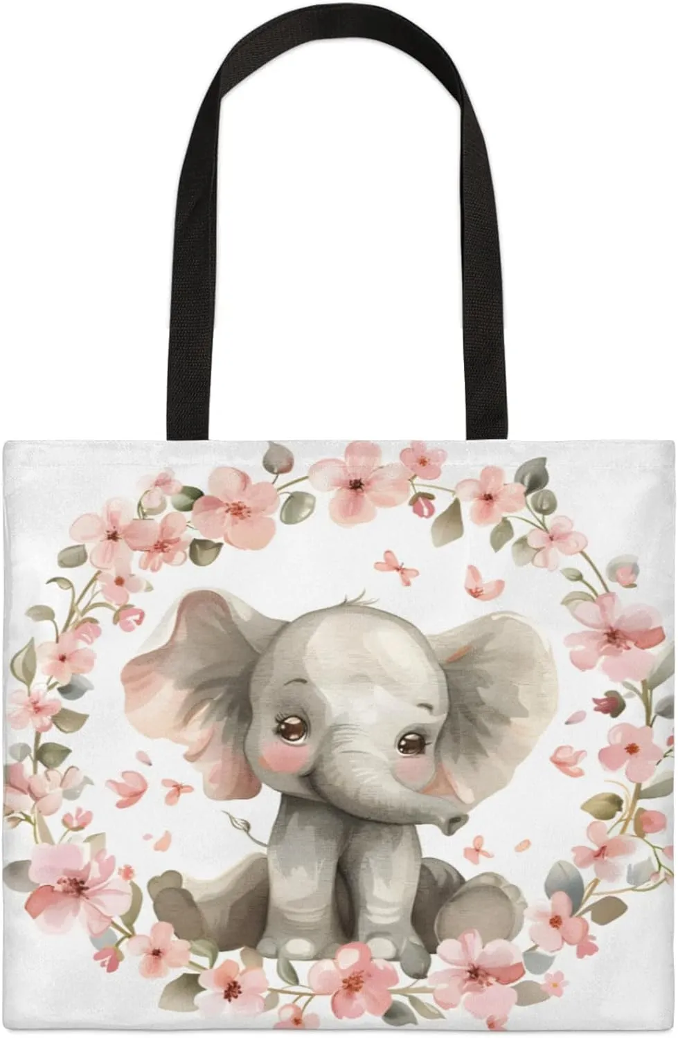 Cute Elephant Garland Square Canvas Tote Bag Top Handle Purses Stylish Women Canvas Shoulder Tote Bags Reusable Handbags for Work Travel Picnic Beach Shopping Gym Hiking
