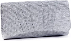 Damara Womens Perfectly Pleated Clutch Party bags,silver