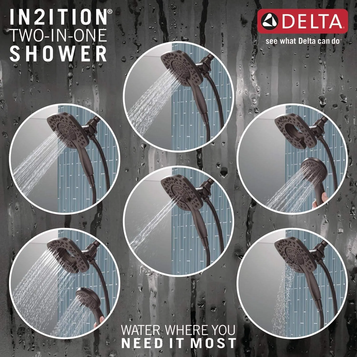 Delta Faucet 4-Spray In2ition Dual Shower Head with Handheld Spray, Oil Rubbed Bronze Shower Head with Hose, Showerheads & Handheld Showers, Handheld Shower Heads, Venetian Bronze 58498-RB