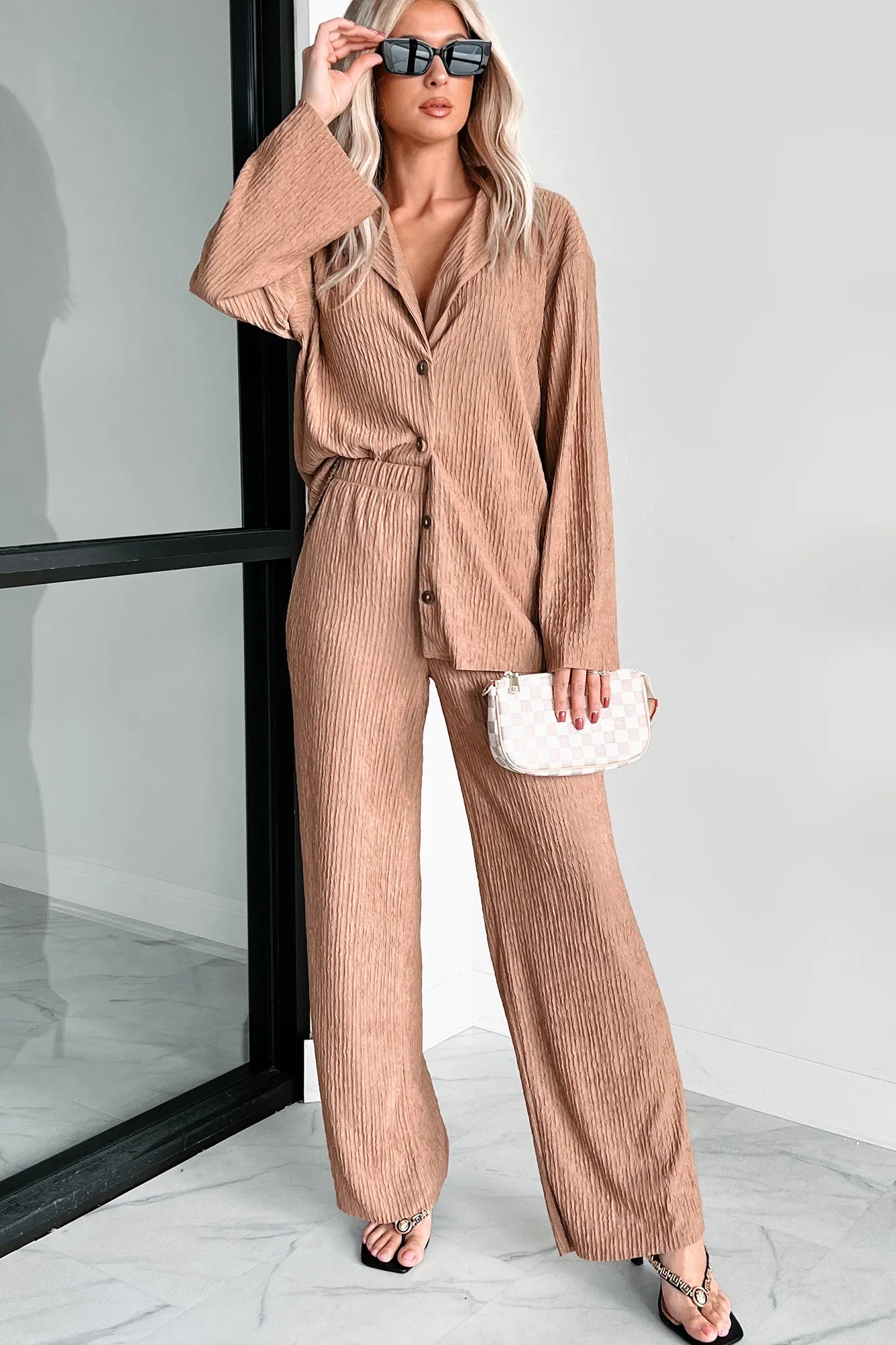 Demure Textured Button Up Top (Coco)