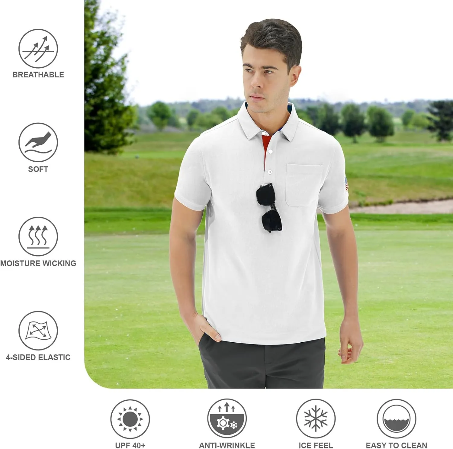 DEOLAX Mens Polo Shirts Performance Moisture Wicking Mens Tactics Polo Shirts Short Sleeve with Pocket