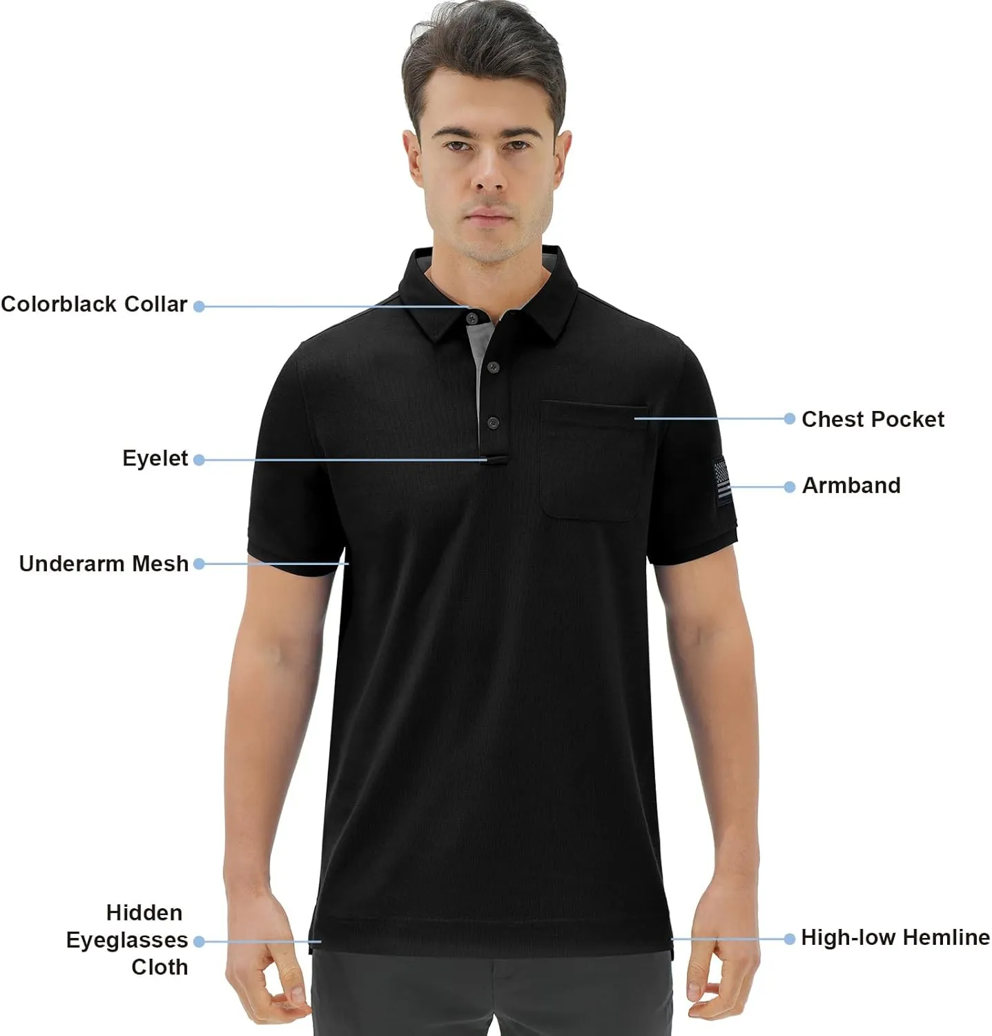 DEOLAX Mens Polo Shirts Performance Moisture Wicking Mens Tactics Polo Shirts Short Sleeve with Pocket