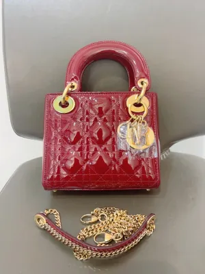 Dior Lady Dior Patent Mini Red Top Handle Bag