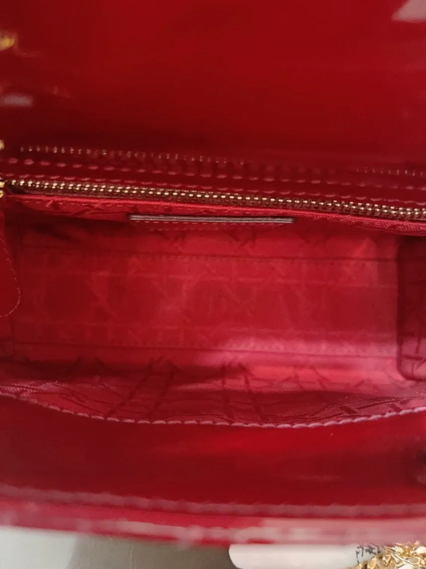 Dior Lady Dior Patent Mini Red Top Handle Bag