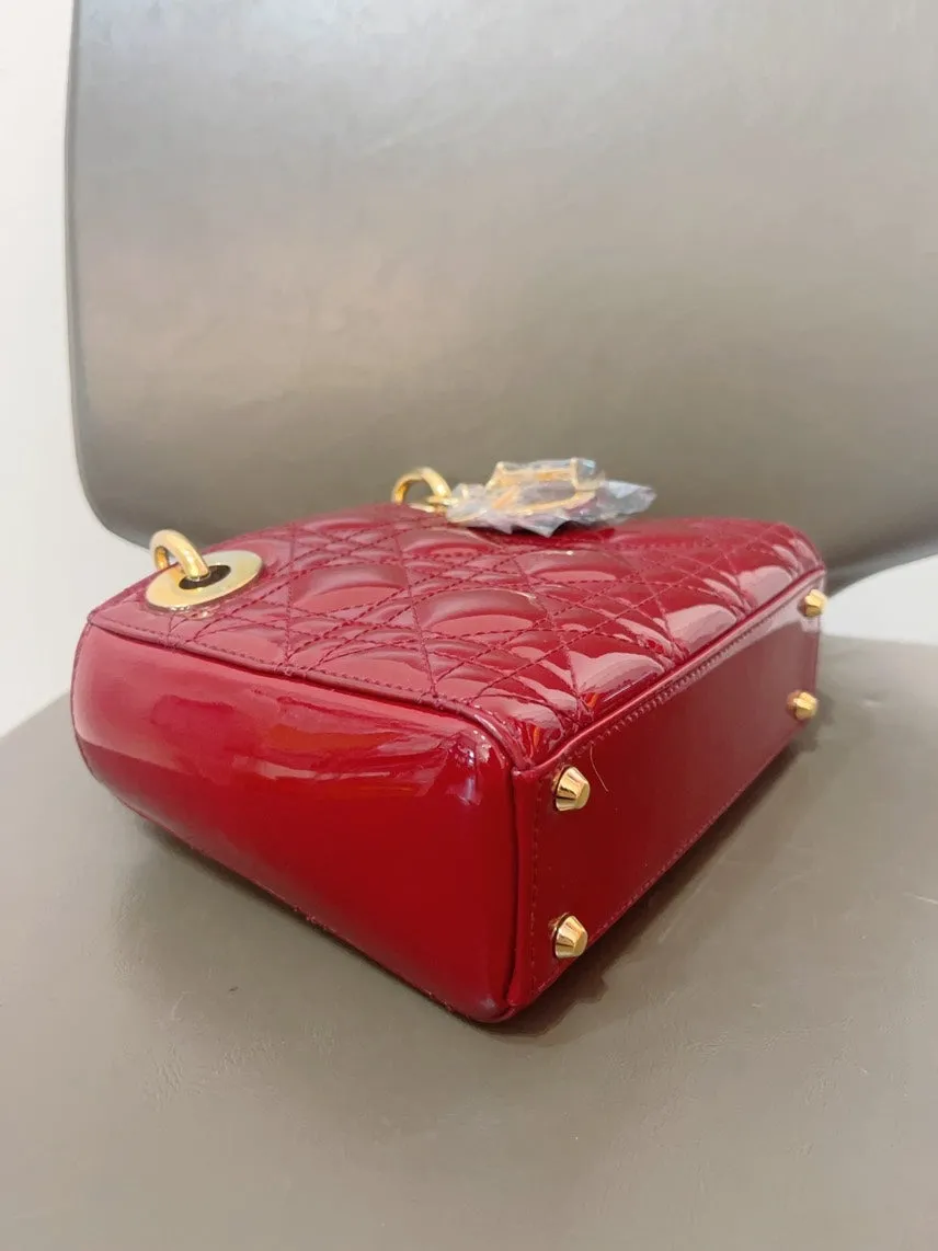 Dior Lady Dior Patent Mini Red Top Handle Bag