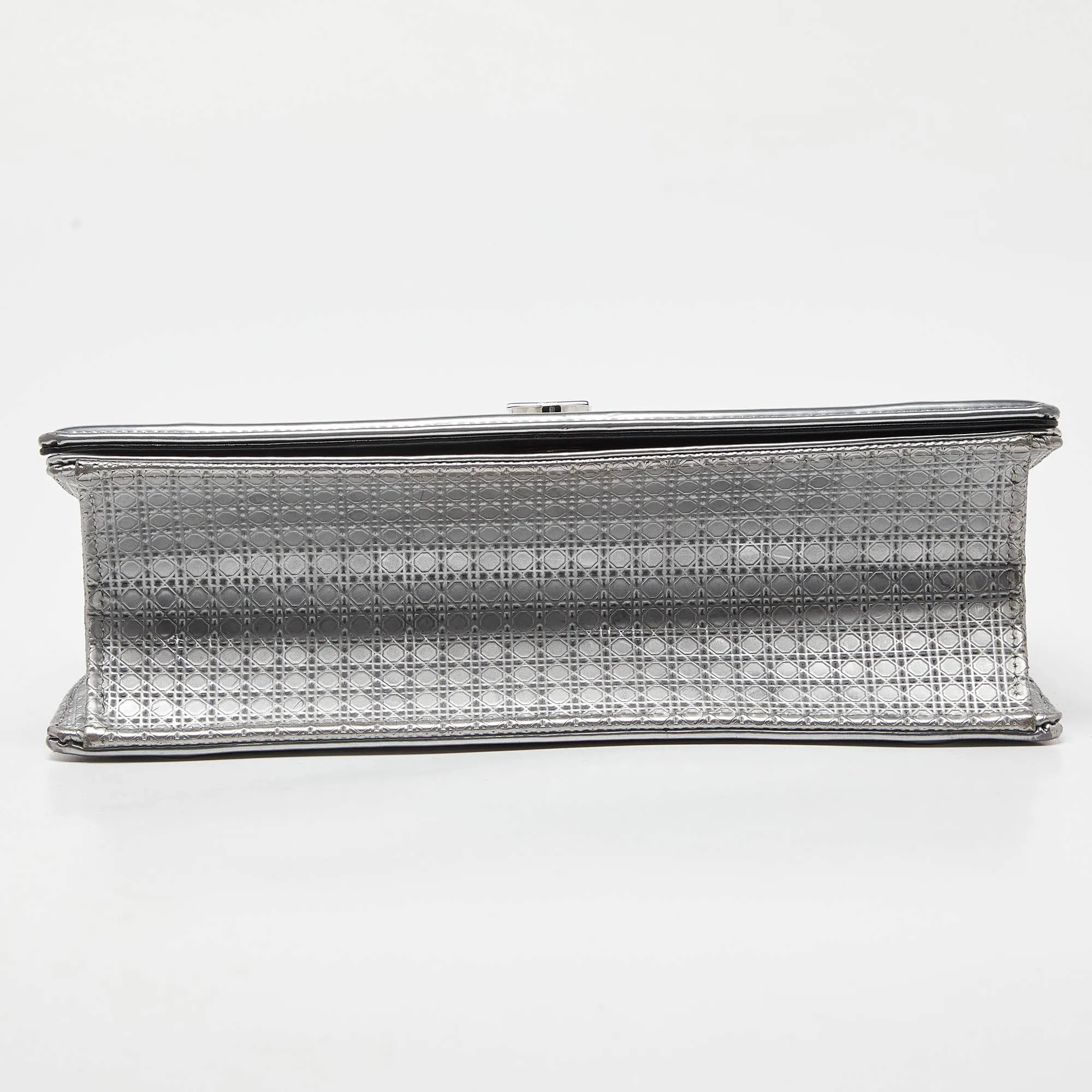 DIOR Silver Microcannage Patent Leather Medium ama Flap Shoulder Bag