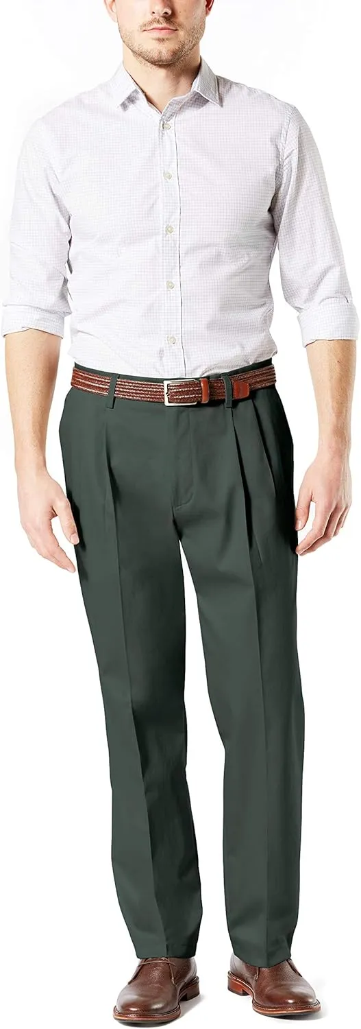 Dockers Men's Classic Fit Signature Lux Cotton Pleated Stretch Pants (Regular and Big & Tall)