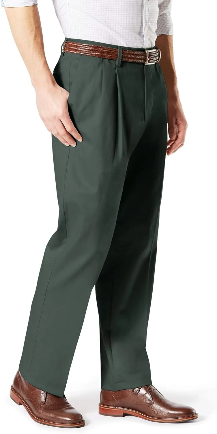 Dockers Men's Classic Fit Signature Lux Cotton Pleated Stretch Pants (Regular and Big & Tall)